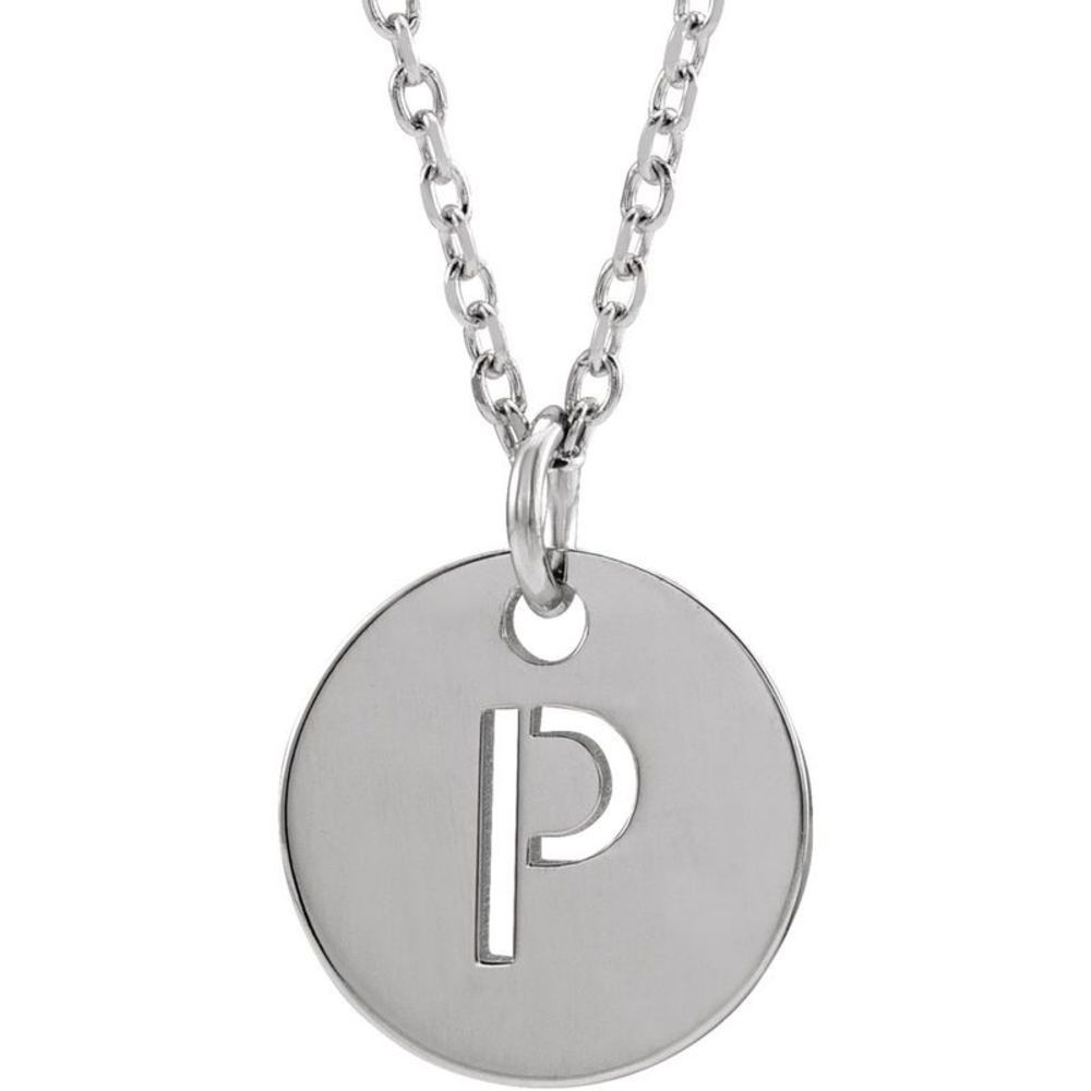 Sterling Silver Initial P, Small 10mm Pierced Disc Necklace, 16-18 In.